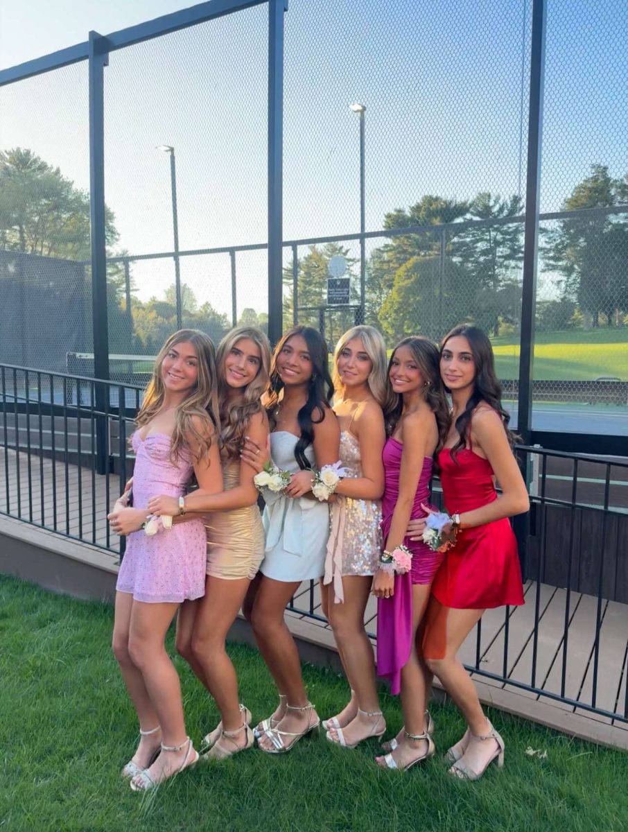 WCHS seniors Layla Taheri, Zoe Silver, Aly Ruiz, Skylar Ross, Andrea Garcia, and Arielle Klewans pose together in their dresses before the Homecoming dance. 