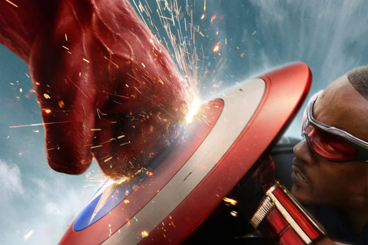 Anthony Mackie holds his shield up in a battle with the film's villain in one of the primary promotional materials for the film. This shot got fans incredibly excited for the film's release.	