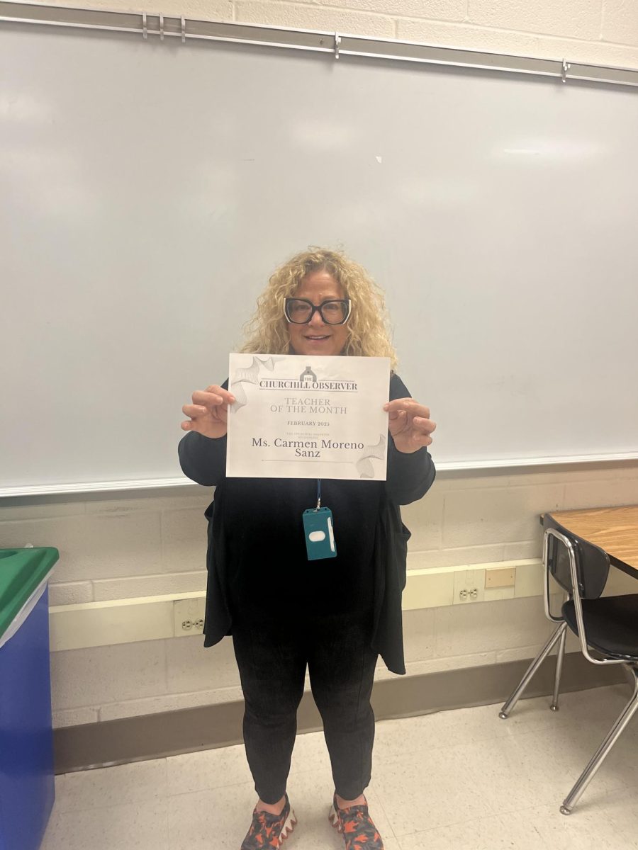 Honors Spanish teacher Ms. Carmen Moreno Sanz was awarded Teacher of the Month for February given her passion for teaching.