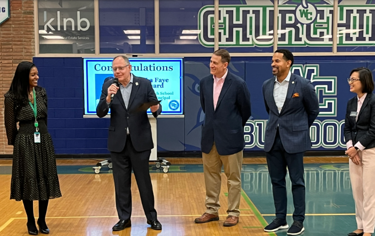 On Dec. 13, Howard, recipient of Assistant Principal of the Year, was honored by MCPS in the gymnasium. This was accompanied by a surprise celebration put together by students and staff.